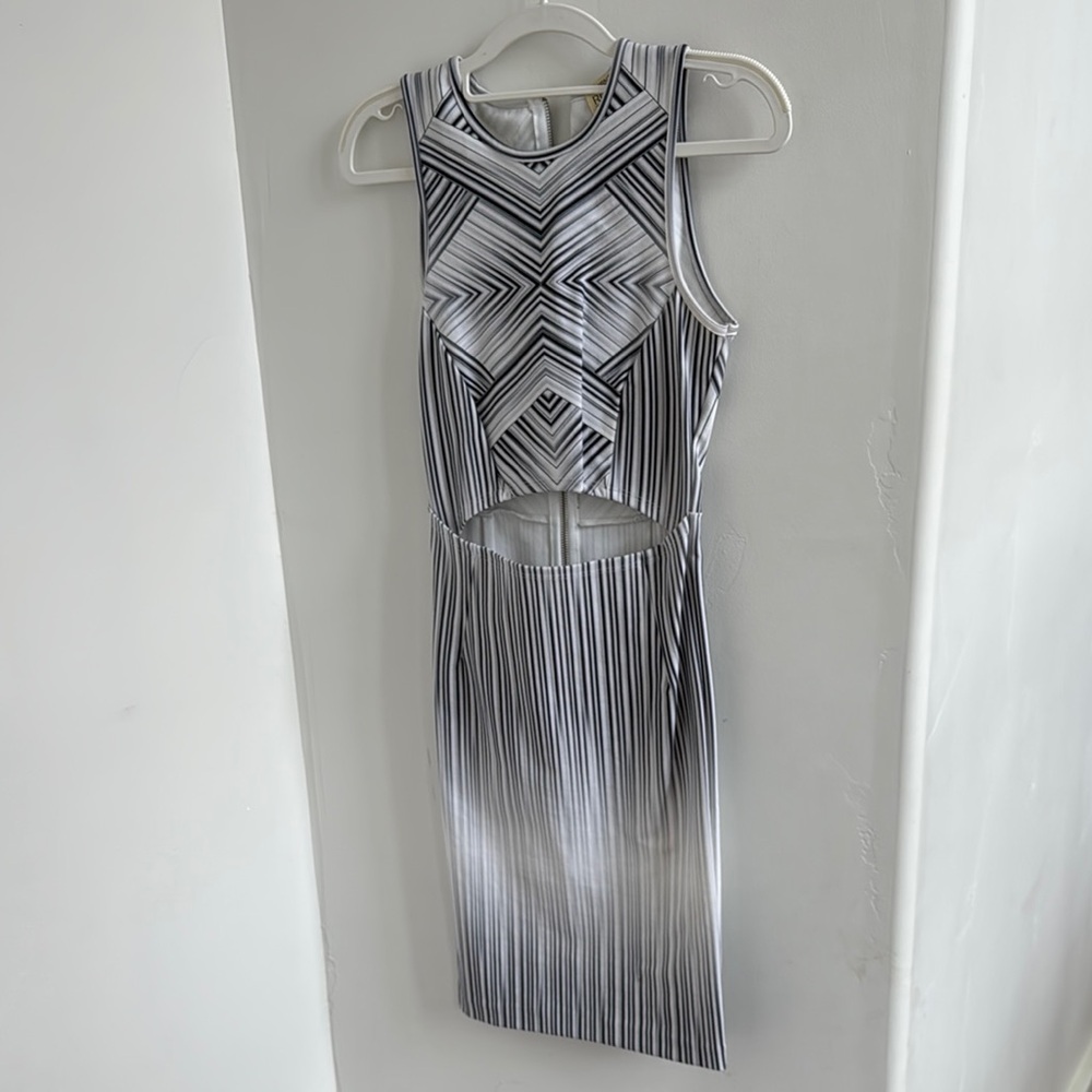 Torn by Ronny Kobo Black and White Geometric Midi Dress